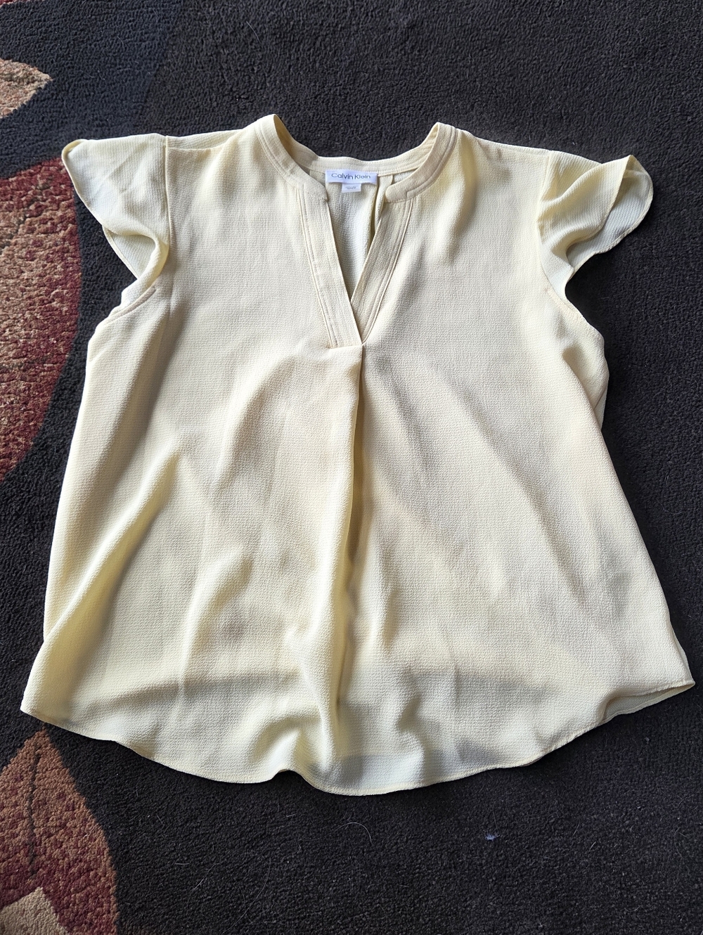 Calvin Klein Pale Yellow Flutter Sleeve Top